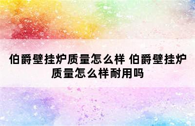 伯爵壁挂炉质量怎么样 伯爵壁挂炉质量怎么样耐用吗